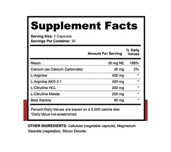 Supplement Facts for NO2 Formula